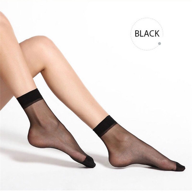 10 par kvinnor nylon elastisk kort ankel skira siden korta strumpor elastiska kort ankel skira bling bling glänsande siden korta strumpor: Svart