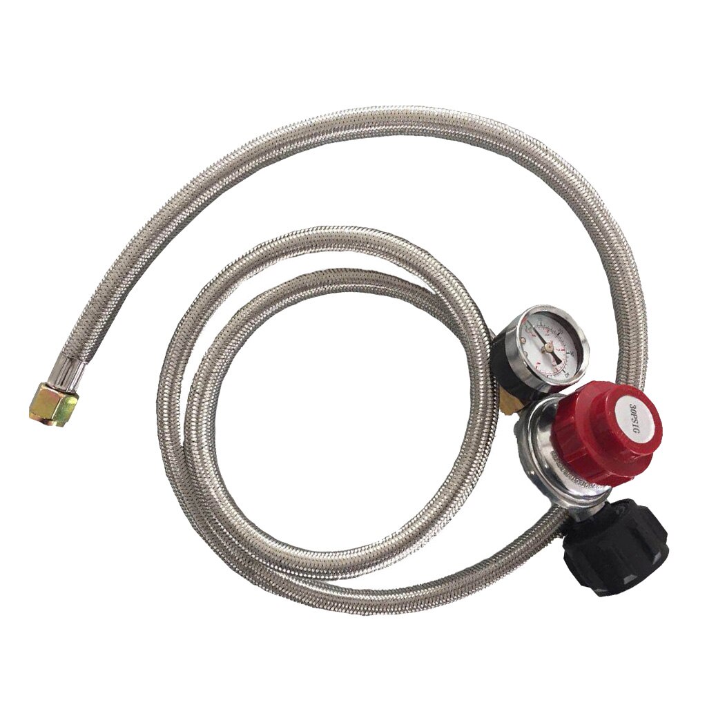 Stainless Braided Adjustable Propane Tank Regulator with 5ft Hose & Gauge