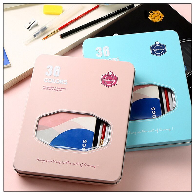 36 Solide Aquarel Verf Set Met Water Borstel Pen Ijzeren Doos Reizen Water Kleur Pigment Voor Draw Schilderen Set