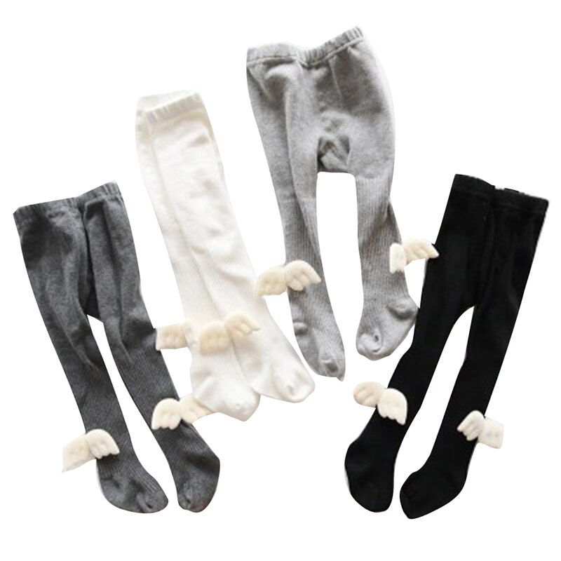 lioraitiin 1-8Years Kid Baby Girls Tights Angel Wings Solid Color Cable Knit Leggings Soft Cotton Pantyhose