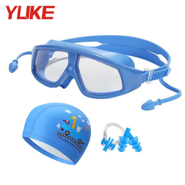 YUKE Kids Swimming goggles Anti-Fog With Swim Cap Bag Children swim Eyewear Waterproof Boys Girls Pool glasses