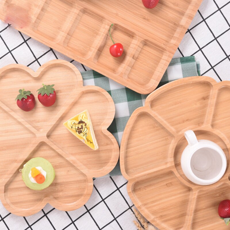 Japanese Style Bamboo Grid Plate Wood Fruit Dessert Bread Cake Plate Bowl complementary Food Plate Barbecue Plate
