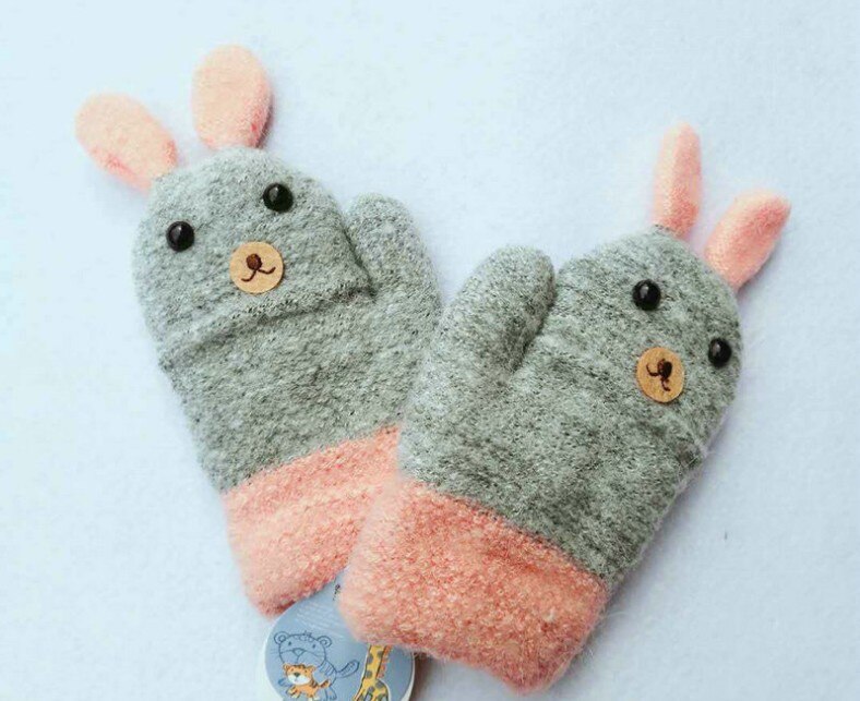 Para 2-4y alta qualidade winte bebê crianças luvas de malha inverno caixa coelho pacote das crianças dedos luvas quentes 2018