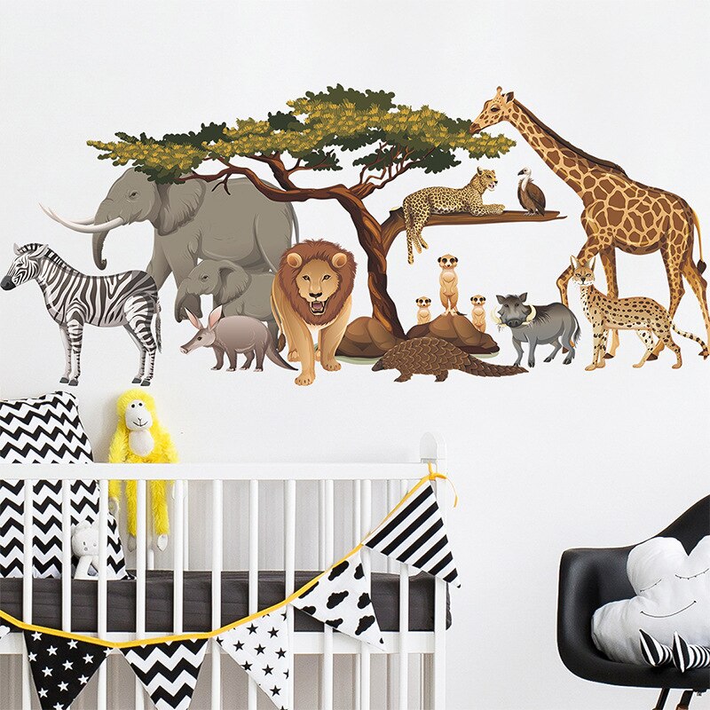 Cartoon Jungle Animal Elephant Wall Stickers Cute Vinyl Forest Decals DIY Home Decoration Baby Nursery Kids Room Wall Decor