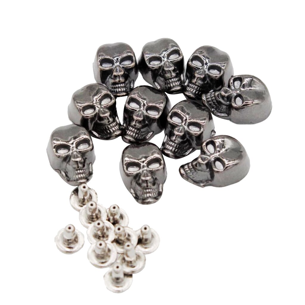 10 Sets de remaches de tachuelas de calavera Punk Rock picos zapatos bolsos DIY cuero artesanal 9x16mm