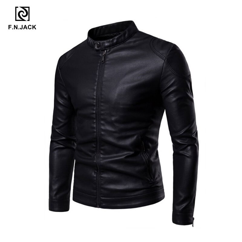 Fnjack skinnjacka herr skalle konstläderrock herr vinterjacka chaqueta de cuero para hombre motorcykel svart jacka