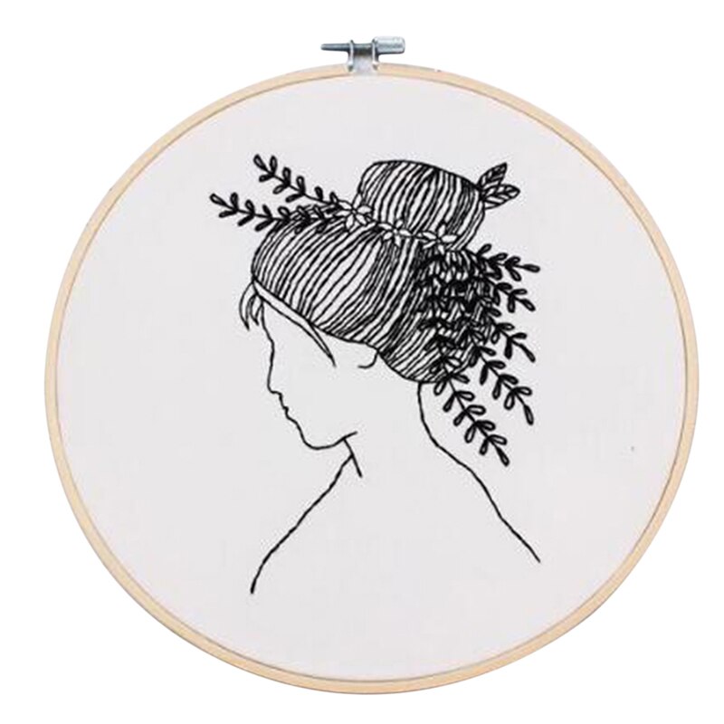 DIY Stamped Embroidery Starter Kit With Sketch Pattern Embroidery Cloth Color Threads Tools Kit: Style 2