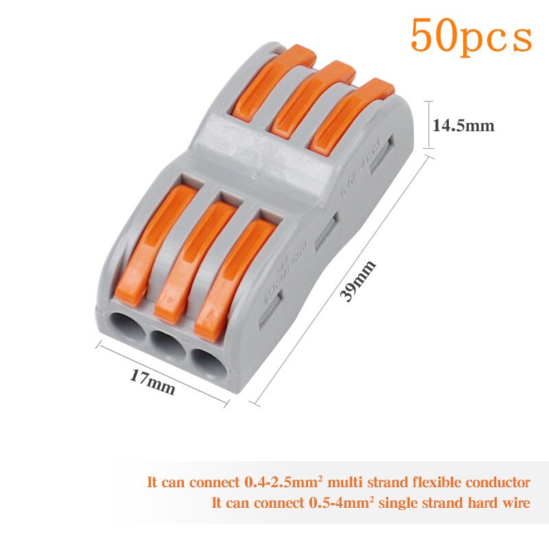 75pcs Electrical Wire Connector Terminals Universal Fast Terminal Household For Connection Wire Lamp Wiring Terminal Connection: 50PCS 3 in 3