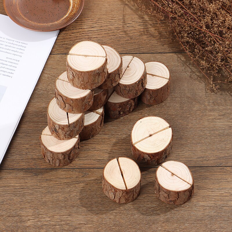 5PCS Wooden Bark Memo Holder Memo Stand Wedding Party Table Decor Natural Woode Pile Name Place Card Photo Holders