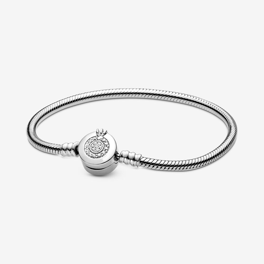 Pulsera de cadena de serpiente de plata de ley 925 Original, corona brillante O apta para Pandoa, Clips, cuentas, joyería