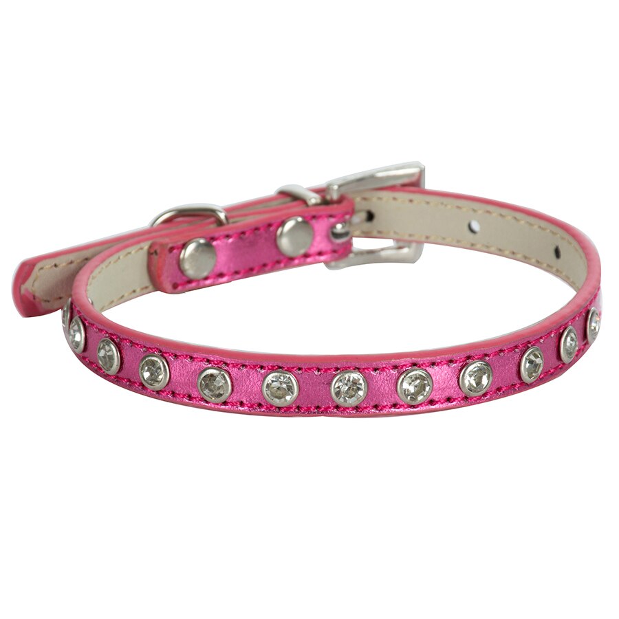 Bling Rhinestones PU Leather Cat Collar Crystal Studded Collars Yorkie Adjustable 8-11'' Cats Products for Pets Pink Red Purple
