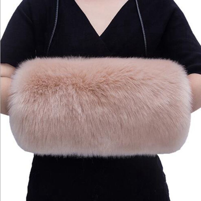 1 stk kvinder vinter muffe fluffy håndvarmer fortykkelse imiteret pels varme handsker handsker varmere tilbehør lww 9109: Abrikos