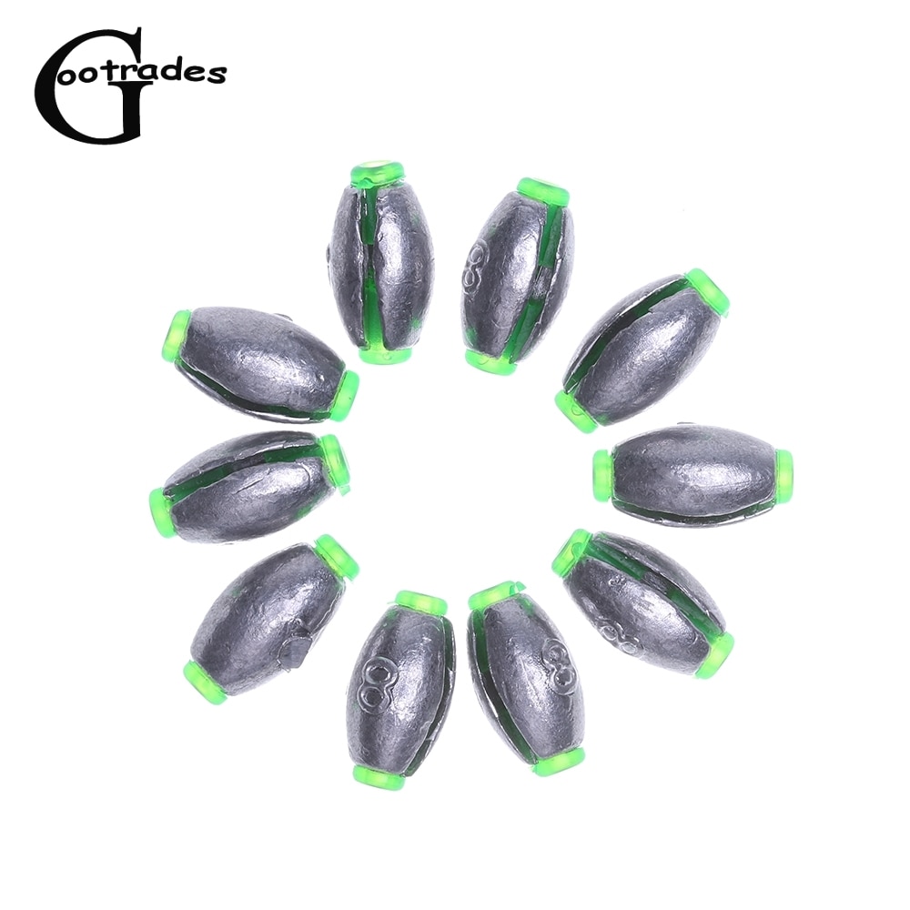 10Pcs Lead Weight Fishing Lead Sinker Mould Olive Shaped Middle Pass Removable Split Lead Shot Sinkers 2/3/4/5/6/8/10/15g