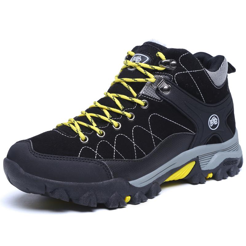Mannen Laarzen Winter Met Bont Warme Snowboots Mannen Winter Laarzen Werken Schoenen Mannen Schoenen Mode Rubber Enkel schoenen Big Size: Black / 7