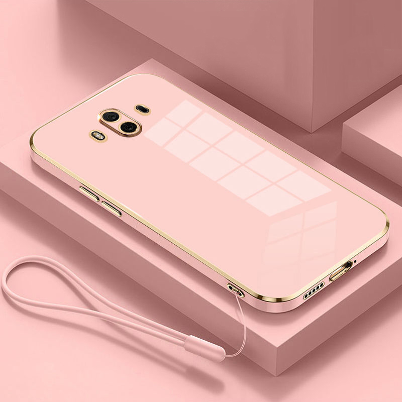 Para Huawei Mate 10 funda de lujo chapada cuadrada ALP-L29, ALP-L09, ALP-AL00, funda trasera de silicona a prueba de golpes para teléfono: Negro