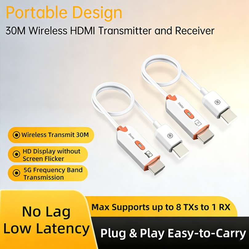 Transmissor de áudio e vídeo 5.8g fio 30m 1080p receptor compatível com hdmi, extensor de tela, dongle para tv box, monitor, projetor e pc.