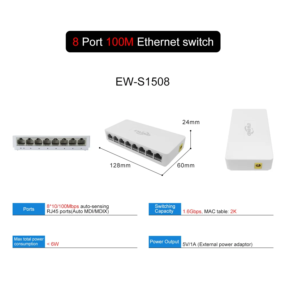 RJ45 Port Ethernet Switch 10/100/1000Mbps Ethernet Switch 5/8 Ports Desktop Gigabit Network Switch Adapter Fast Auto MDI/MDIX: Blue