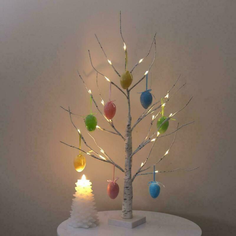 60cm Easter Tree With 24 LED Lights White Light Up Mini Twig Tree Lamp Decorations for Hanging Easter Eggs Hang Ornaments