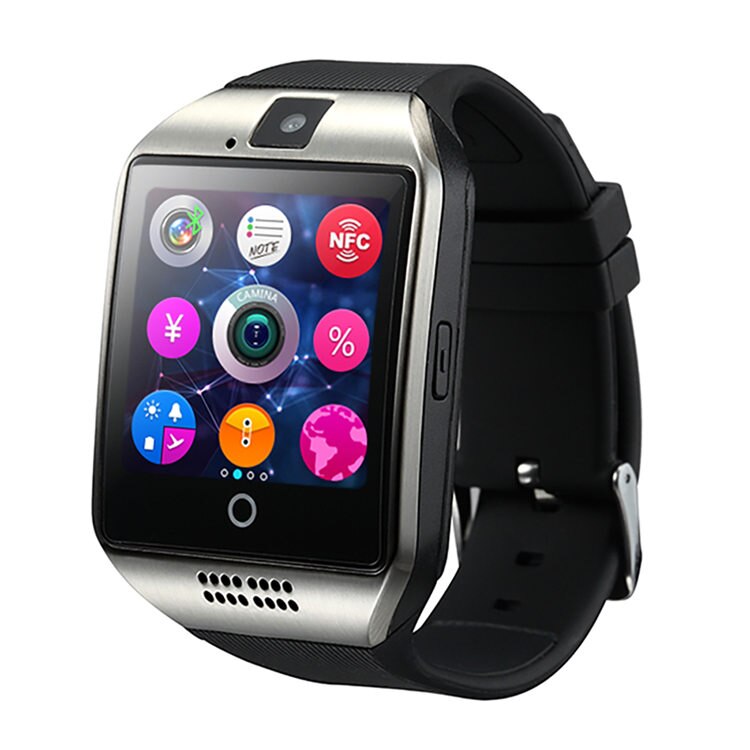 Smartwatch Q18 Smartwatch Ondersteuning Sim Tf Card Call Push Bericht Camera Bluetooth-connectiviteit Voor Android Ios Telefoon Touch Screen: Silver