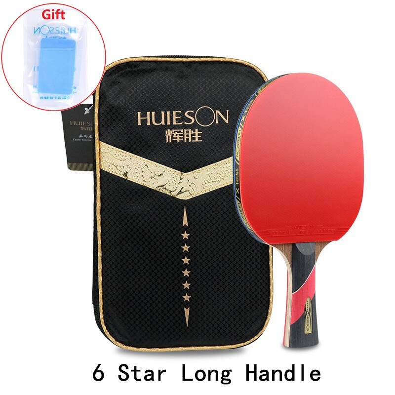 Huieson 4/5/6 Sterren Tafeltennis Rackets Dubbele Puistjes-In Rubber Beroep Training Krachtige Ping Pong Paddle Bat met Zak: 6 Star Long Handle