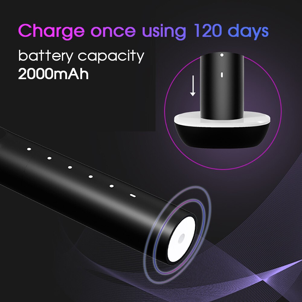 [ZS] – brosse à dents électrique sonique silencieuse, Base sans fil IPX7, étanche, 5 Modes, ondes acoustiques, poils doux, avec 8 têtes de rechange