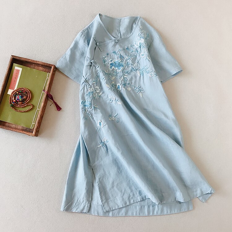 chinese dress cheongsam qipao cheongsam modern embroidery cheongsam linen dresses qipao oriental cheongsam dress: color2