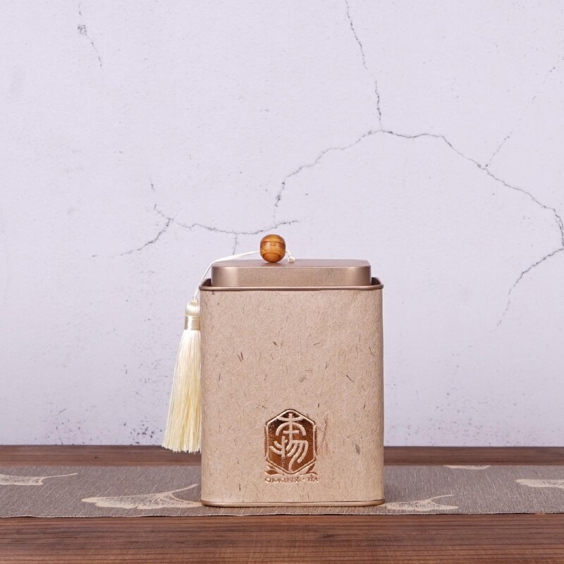 Metal Tinplate Box Square Tea Container Jar with Tassel Lid Green Tea Storage Box for Coffee Herb Candy Sugar Spices