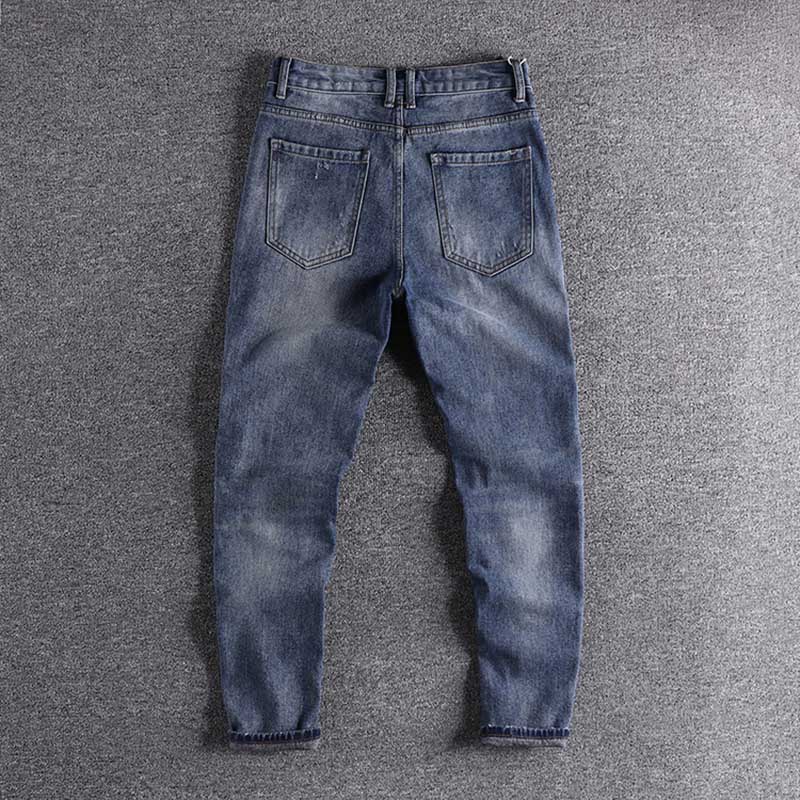 Trendy afslappede jeans til mænd britisk ungdom alsidige lige cropped bukser cool drengetøj 0168