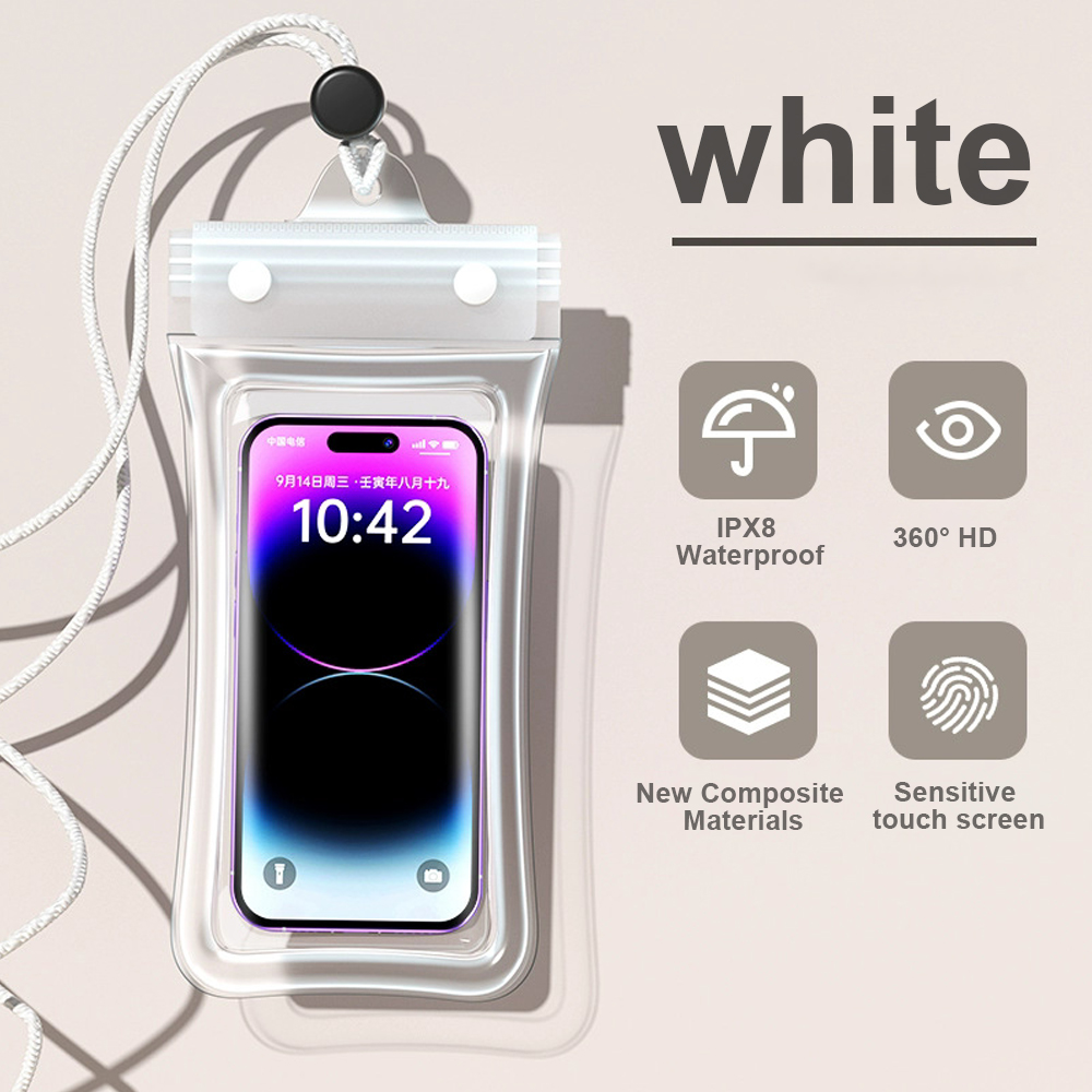 Waterdichte telefoonhoes Zwemmen Waterdichte tas Universele onderwatertelefoonbeschermhoes PVC-hoes voor iPhone 15 14 13 Pro Max: WHITE