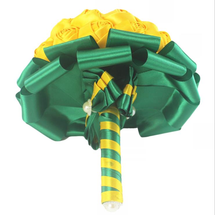 EillyRosia Sounth Africa Bridal Bouquet Yellow Green Handmade Contrasting Ribbon Wedding Bouquet for Bridesmaid Holding Flowers