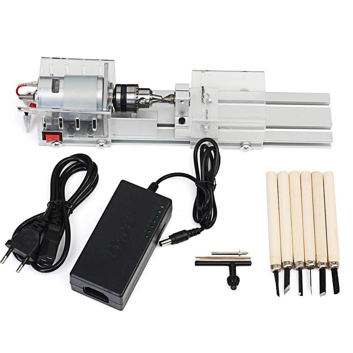 100W Mini lathe machine tools DIY Woodworking Buddha Pearl Grinding Polishing Beads Wood lathe Drill Rotary Tool DC 24V