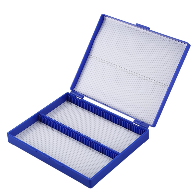 2X scatola per microscopio per vetrini per microvetrini 100 in plastica blu reale
