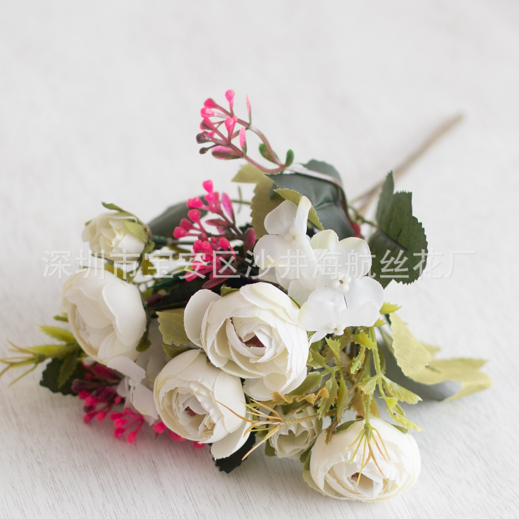 Hipster 5 têtes diamant thé bourgeon artificiel bouton de rose mariage décoratif fleur ameublement maison fleur européenne: Blanc