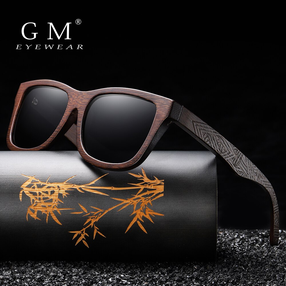 GM Sonnenbrille aus natürlichem Bambusholz, handgefertigt, polarisierte Brille, Spiegelbeschichtung, Gläser, Brillen mit Geschenkbox