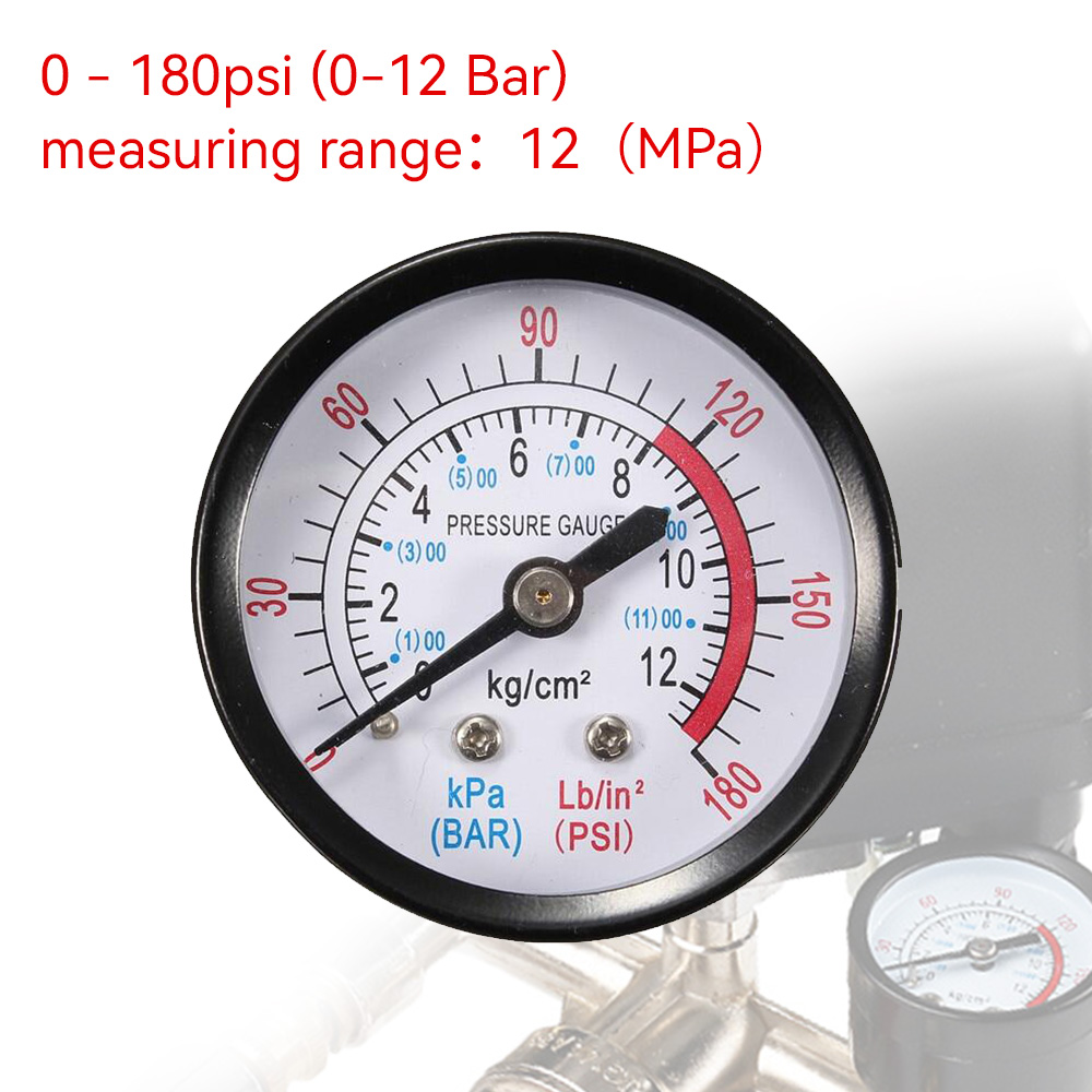 Luchtdrukmeter Compressor Pneumatische Hydraulische Vloeistofdrukmeter 52Mm Schroefdraad 1/4 0-12Bar/0-180Psi Meetmanometer