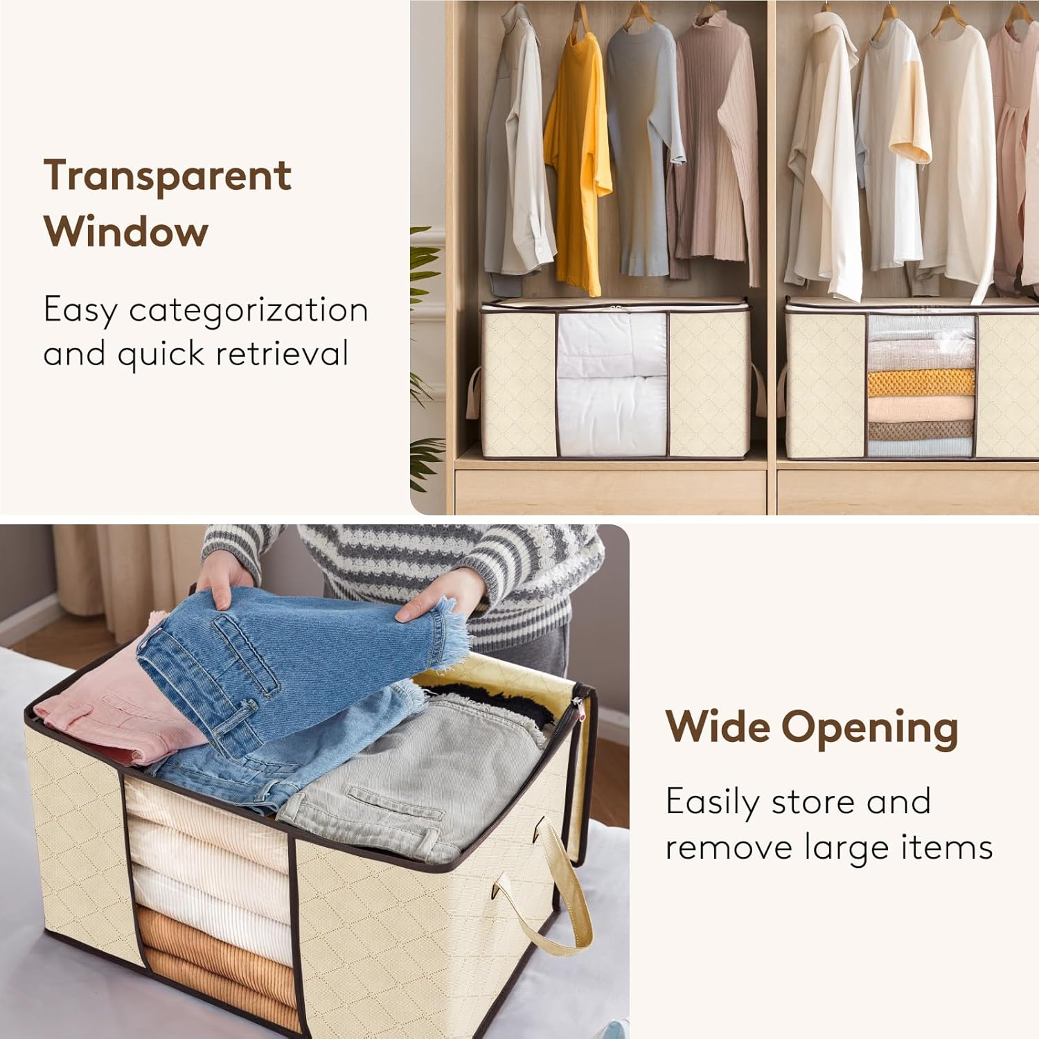 Clothes Storage, Foldable Thick Fabric Blanket Storage Bags, Storage Containers for Organizing Bedroom, Closet, Comforter