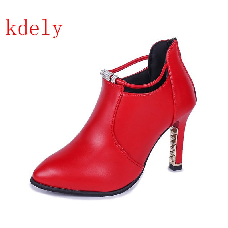 Frauen Stiefeletten Frühling Herbst High Heel 8,5 cm High Heels Schwarz rot spitz Schuhe größe 34-40
