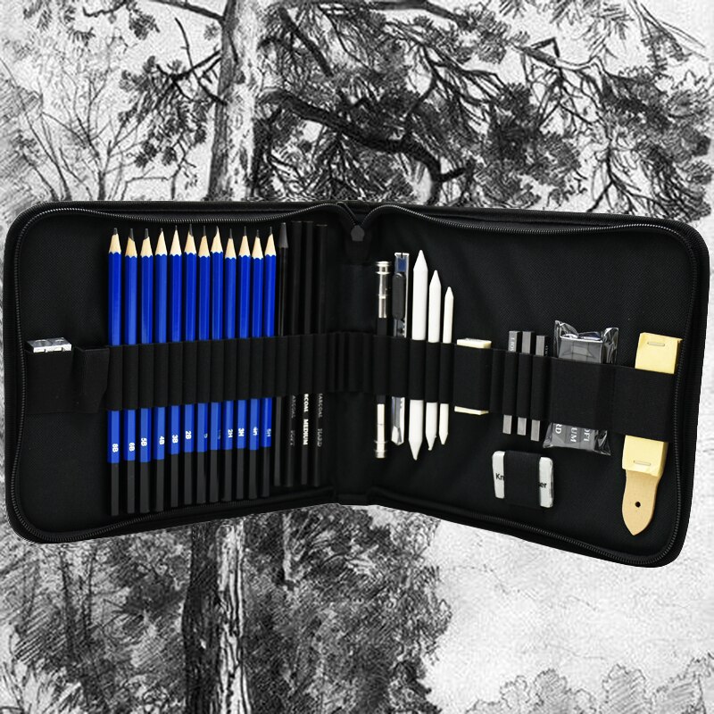 1 set Sketch Pencil Set Sketching Drawing Kit Wood Pencils Pencil Bags For Painter School Students Art Supplies