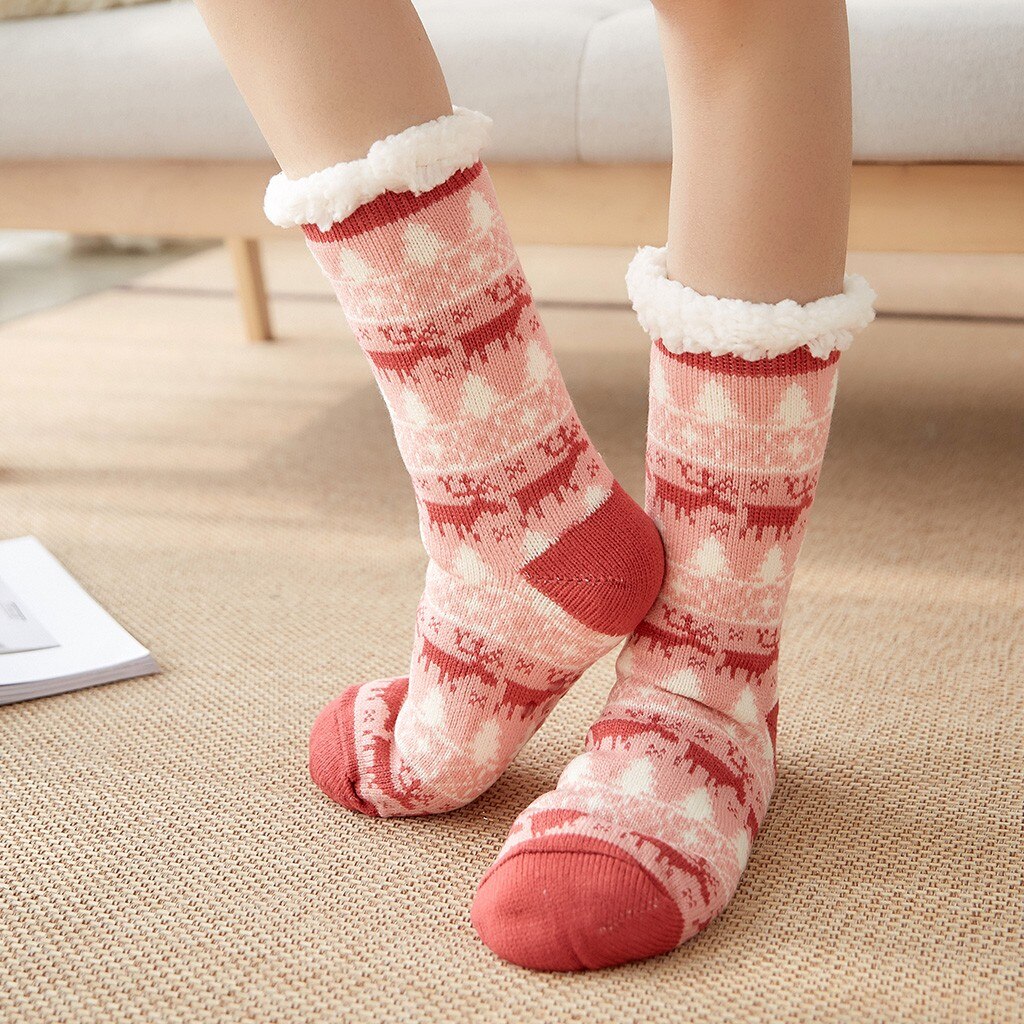 Meias femininas de lã meias de natal mais grossas anti-deslizamento tapete meias elk árvore de natal socks socks socks socks socks meias de natal: Vermelho