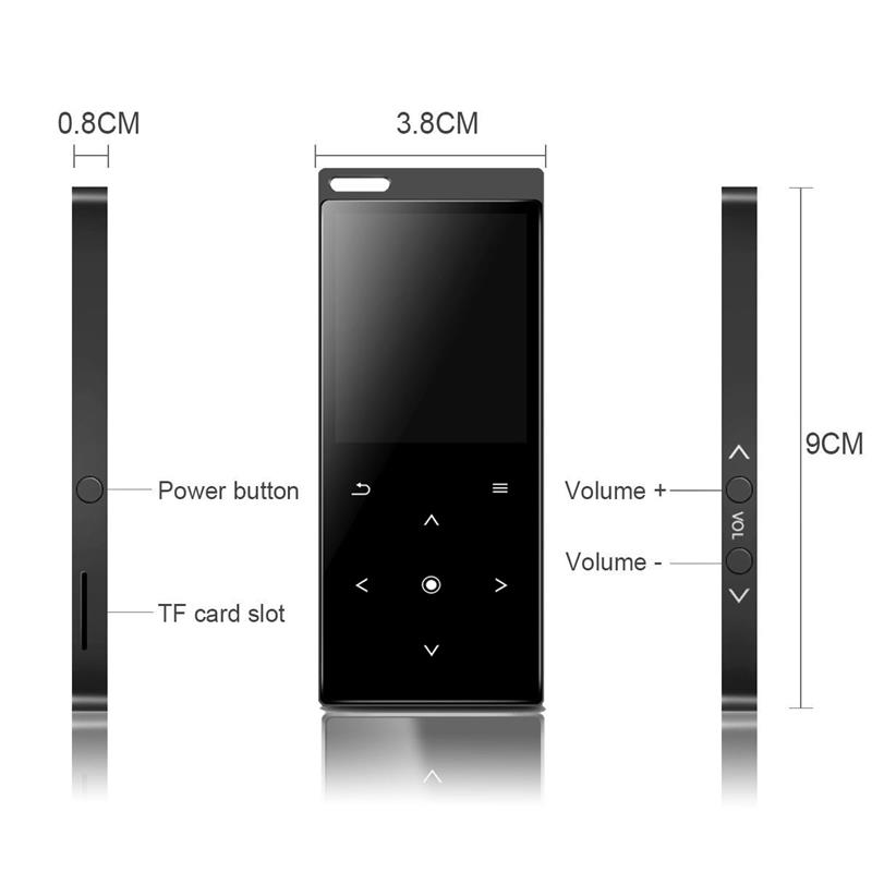 Reproductor MP4 Bluetooth 4,0, con altavoz, botón táctil, sin pérdidas, HiFi, con E-book, Radio FM, reproductor de vídeo, novedad de
