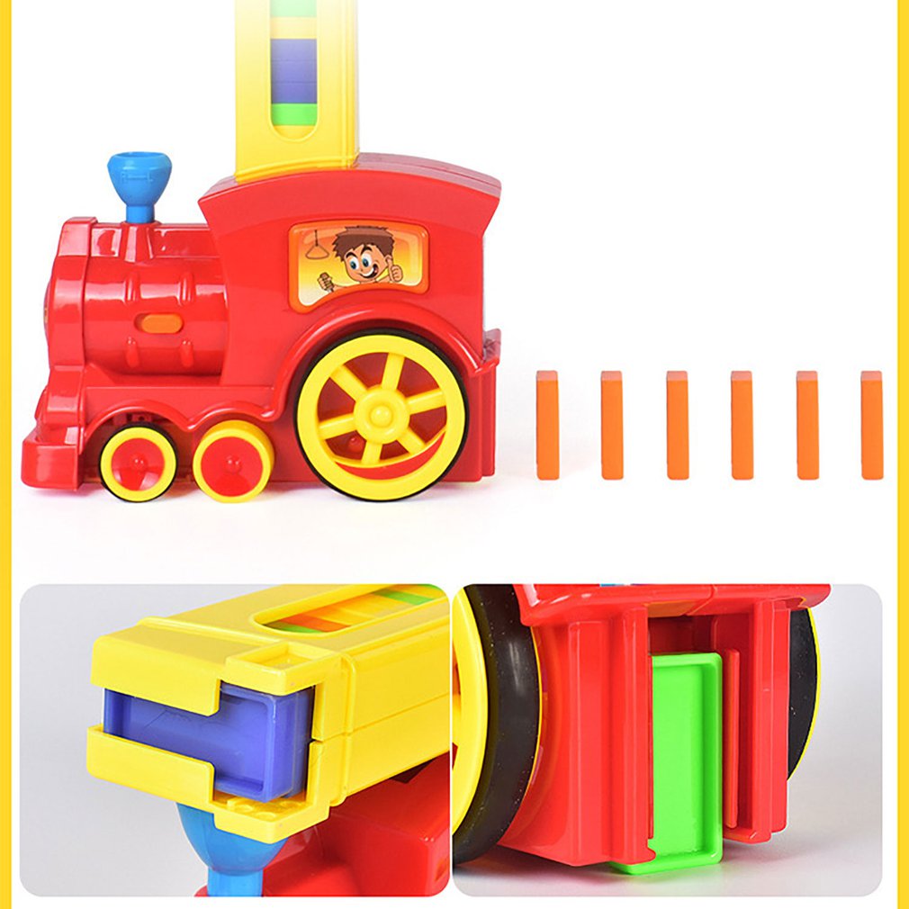 Electric Domino Train Car Vehicle Model With Sound Light Music Domino Blocks Kits Magical Automatic Set Up Colorful Games Toys