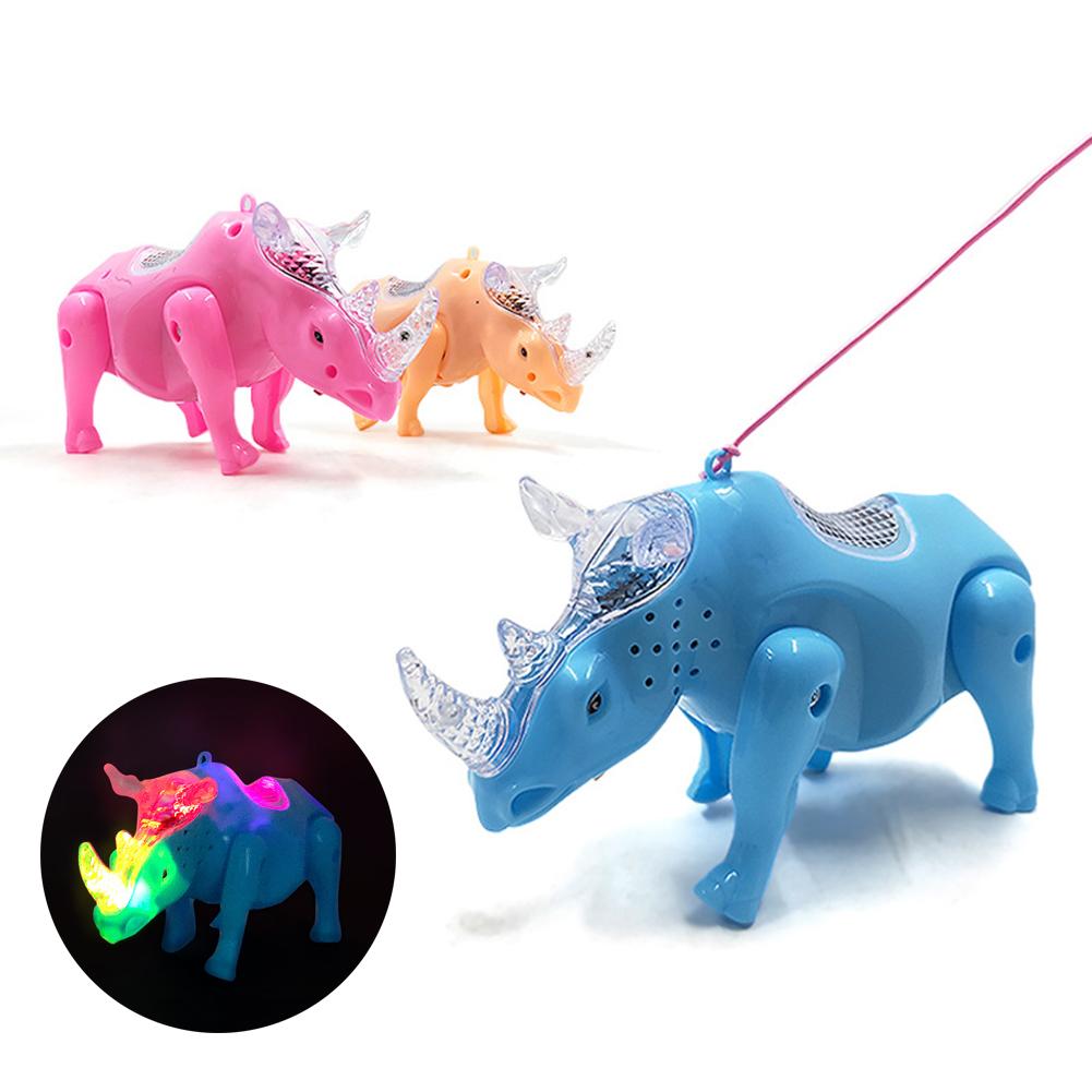 Electric Music Walking Rhino Animal Toys LED Light Glow Electronic Pets Toy Musical Toys For Kids Baby Girl Boy