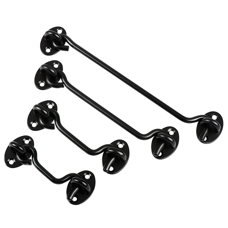 Crochet de fenêtre de porte, serrure de fenêtre en acier inoxydable noir avec interrupteur de sécurité, crochet de fenêtre de cabine, loquet de porte, support de capture avec vis