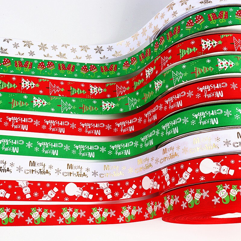 5 meter 25mm brede grosgrain kerstlinten rood groen bedrukt wit sneeuwvlok grosgrain lint linten kerstversiering