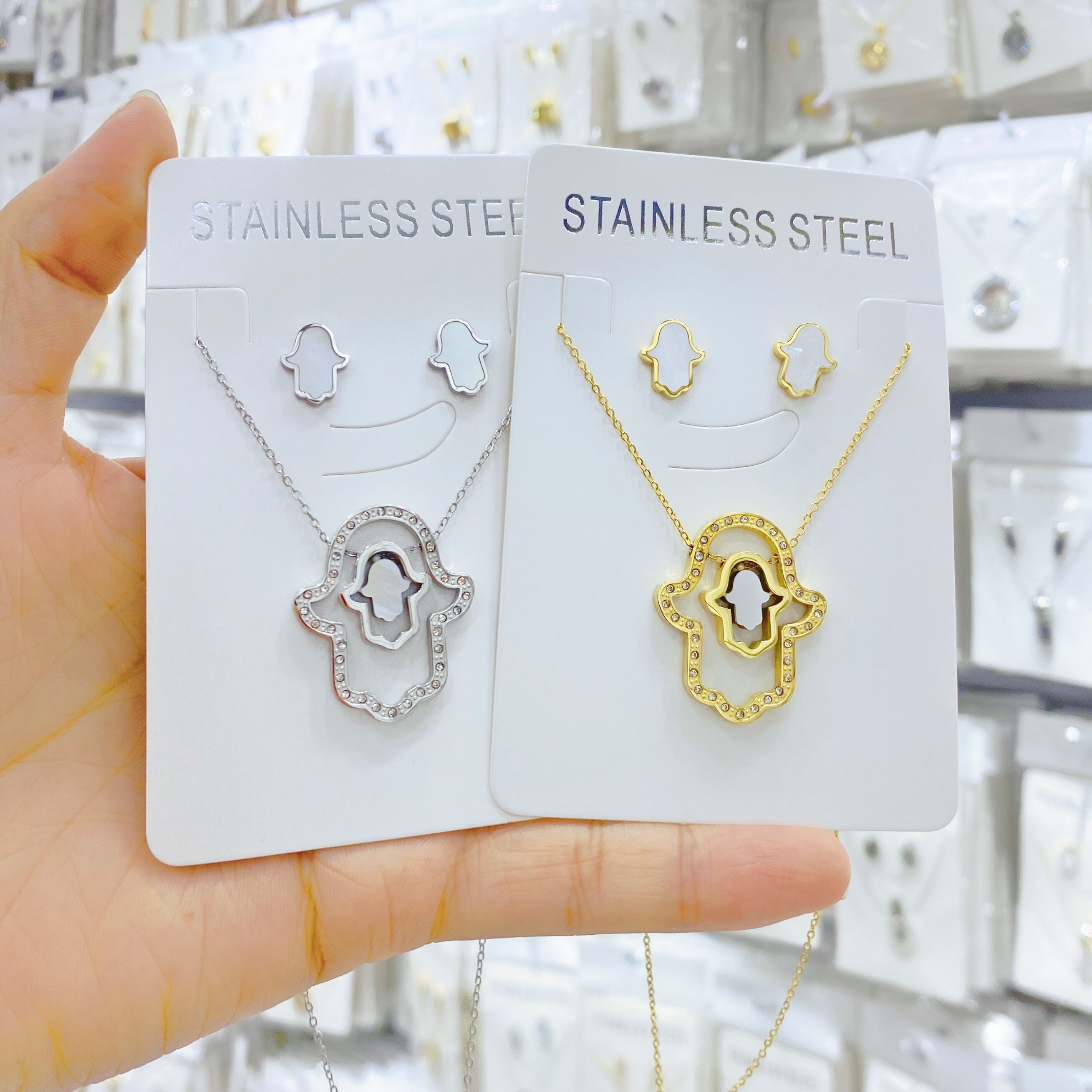 Top hamsa hånd tyrkiet onde øje kæde halskæde smykker naturlig skal rhinestone palm halskæde til kvinder