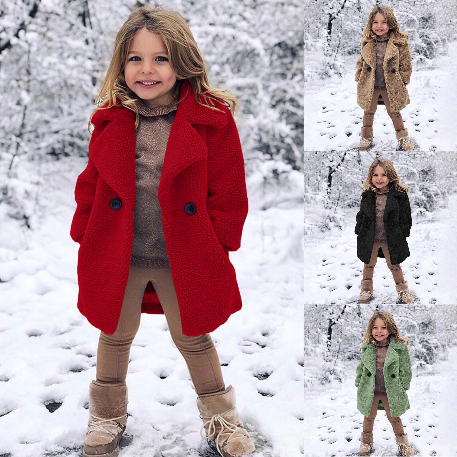 Toddler Baby Kids Girls Windproof Winter Solid Coat Thicken Warm Outwear Clothing Clothes Among Kids Girsl Boys Birthday Party