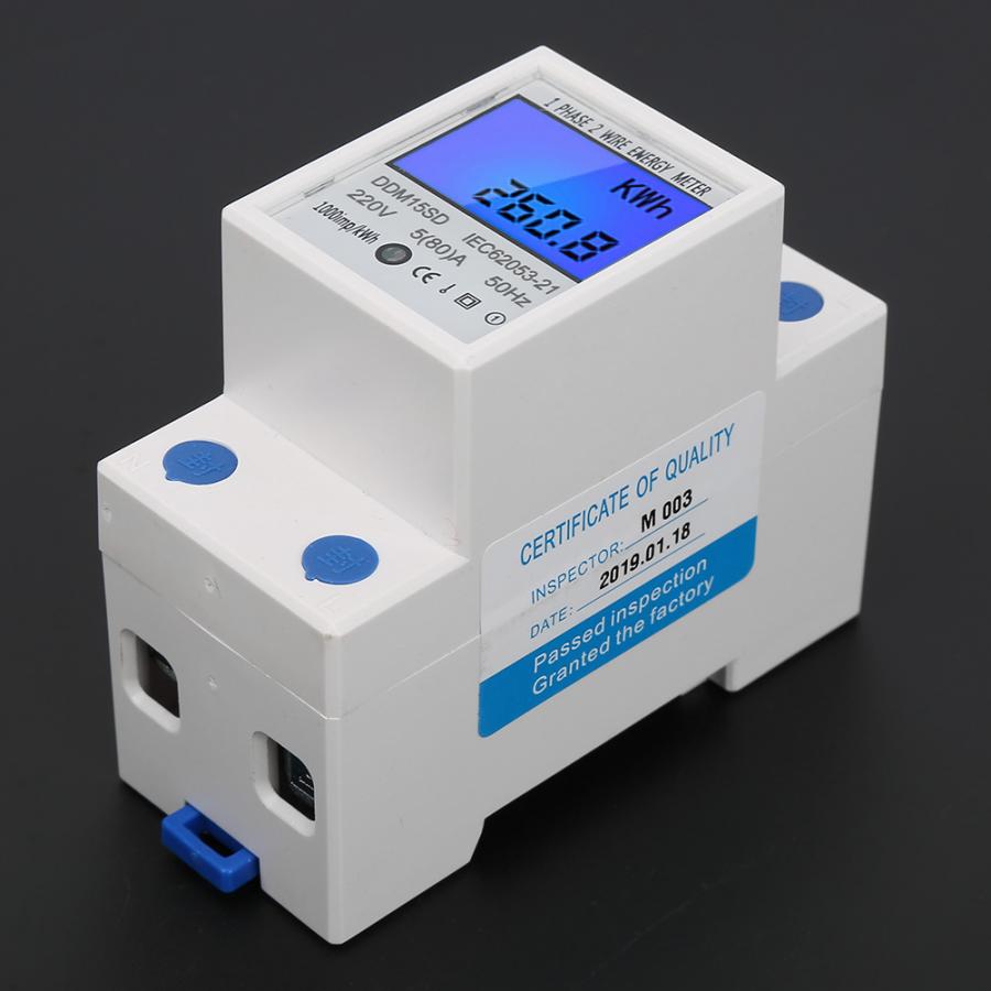 1-5pcs 5-80A DDM15SD 35mm DIN Rail Energy Meter LCD Backlight Digital Display Single Phase Electronic Energy KWh Meter