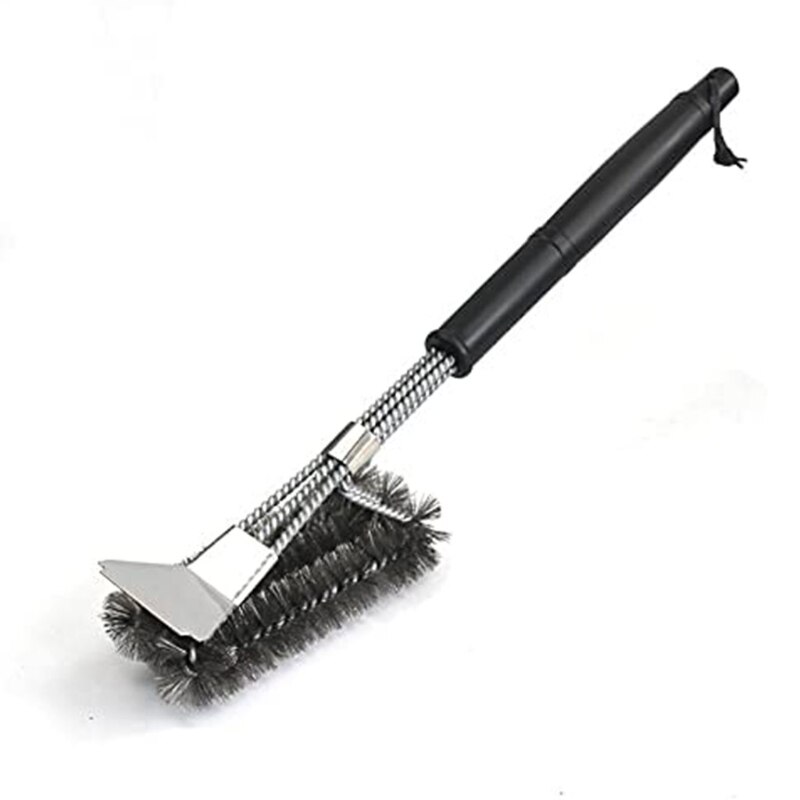 3 In 1 Stainless Steel Bristle Grill Brush and Scraper Metal Mesh Wire BBQ Grates Triple Cleaning Tool with Long Handle Barbecue: B