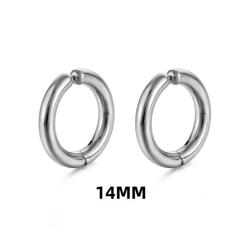 1 par de pendientes de aro falsos sin perforación, aros circulares de acero inoxidable Punk clásicos, pendientes con Clip para mujeres y hombres sin agujero: Rodio plateado