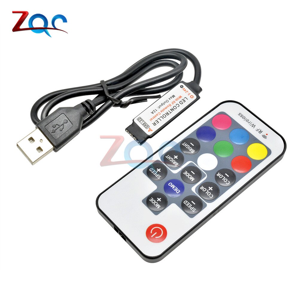 DC 5V 12V voltios RGB USB IR RF control remoto inalámbrico tira de luz LED USB 3/17/24 teclas remoto para RGB 3528 SMD 5050 tira de LED